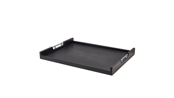 GenWare Solid Black Low Wall Butlers Tray with Metal Handles 65 x 49cm