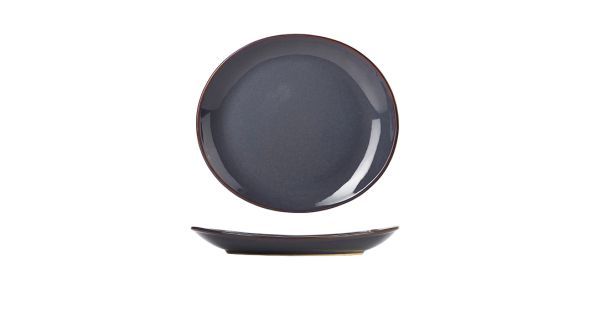 Rustic Stoneware Blue Oval Plate 25x22cm
