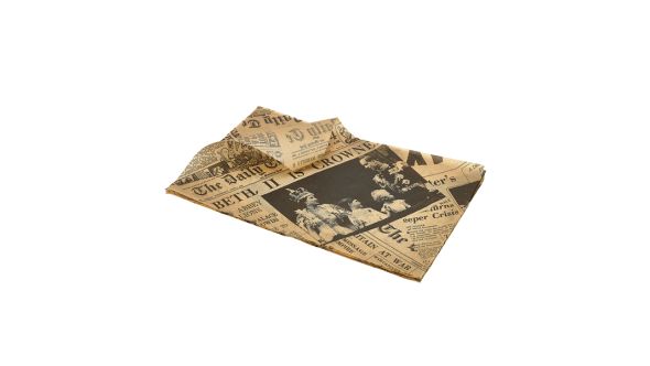 Greaseproof Paper Brown Newspaper Print 25 x 35cm