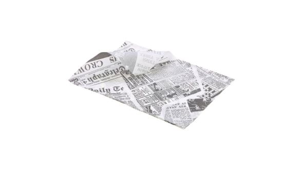 Greaseproof Paper White Newspaper Print 25 x 35cm