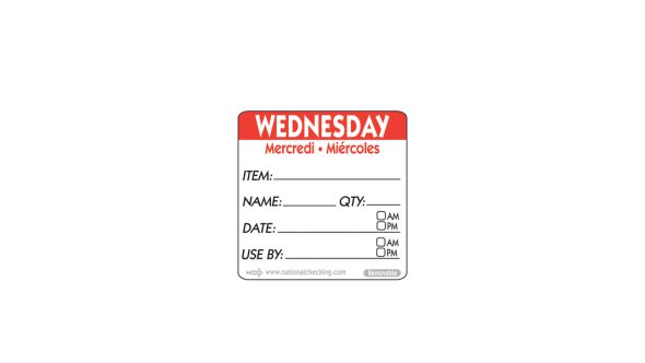 50mm Wednesday Removable Day Label (500)