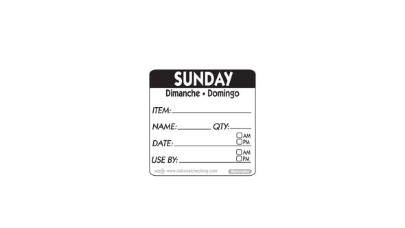 50mm Sunday Removable Day Label (500)