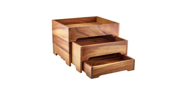 GenWare Acacia Wood 3 Tier Display Stand GN 1/2