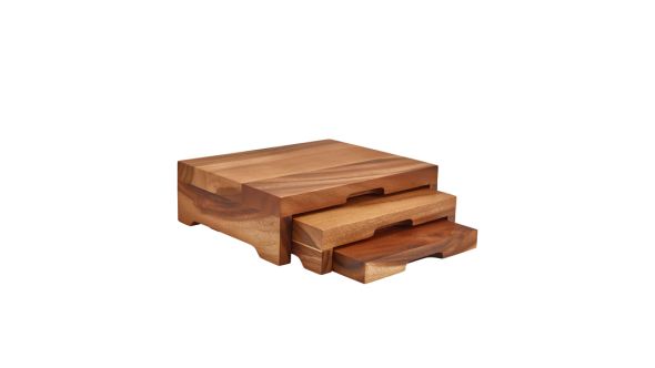 GenWare Acacia Wood Stepped Display Stand GN 1/2