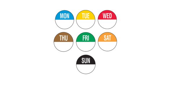 19mm Removable Day of the Week Labels 7 Days (7 X 1000)
