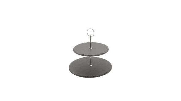 Genware Slate 2-Tier Cake Stand 20/25cm