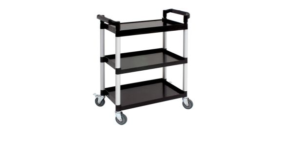 Genware Large 3 Tier PP Trolley Black Shelves
