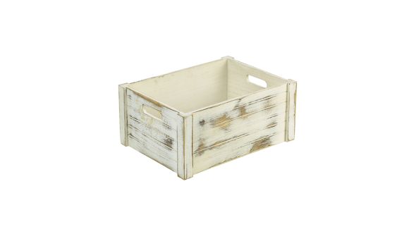 Genware White Wash Wooden Crate 41 x 30 x 18cm