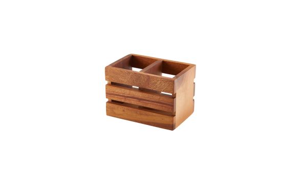 GenWare Acacia Wood 2 Compartment Cutlery Holder