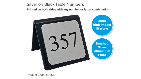 Black Table Number With Brushed Silver Plate