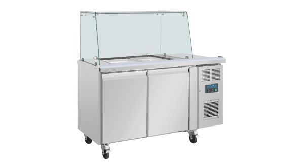 Polar U-Series GN Saladette Counter with Square Sneeze Guard 2 Door