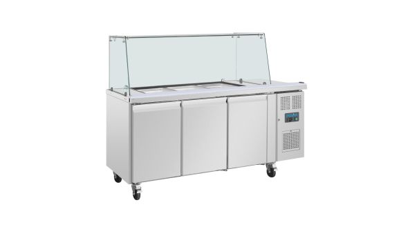 Polar U-Series GN Saladette Counter with Square Sneeze Guard 3 Door