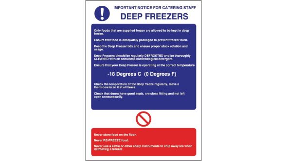 Vogue Deep Freezer Guidelines Sign