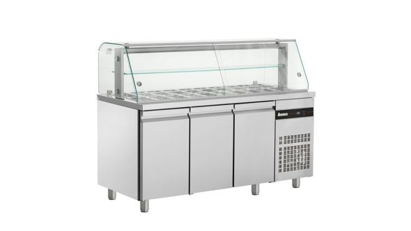 Inomak ZQFP999 Triple Hinged Door Saladette With Display Case